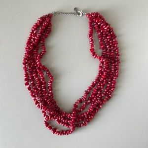 Vintage Multi-Strand Natural Red Coral Statement Necklace Sterling Silver Clasp
